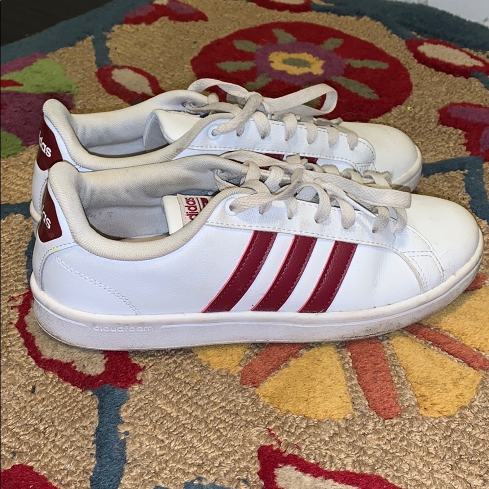 Maroon and White Adidas Sneakers